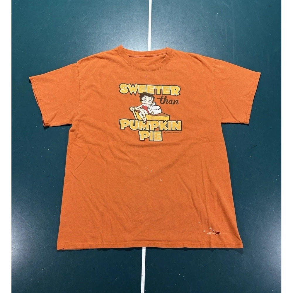 Vintage Betty Boop Sweeter Than Pumpkin Pie T Shirt Mens Medium Orange Halloween